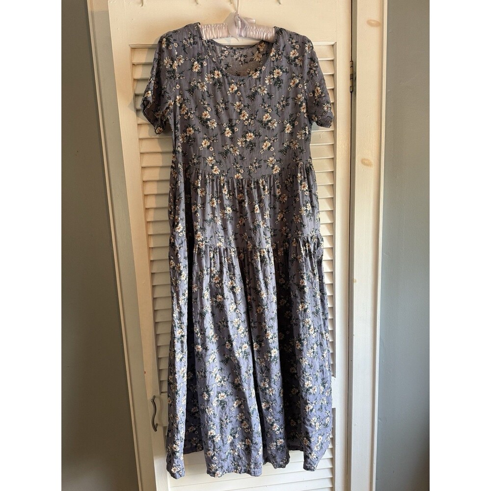 Women’s S shortsleeved prairie dress Cottagecore Cotton Tiered Pockets Flowey